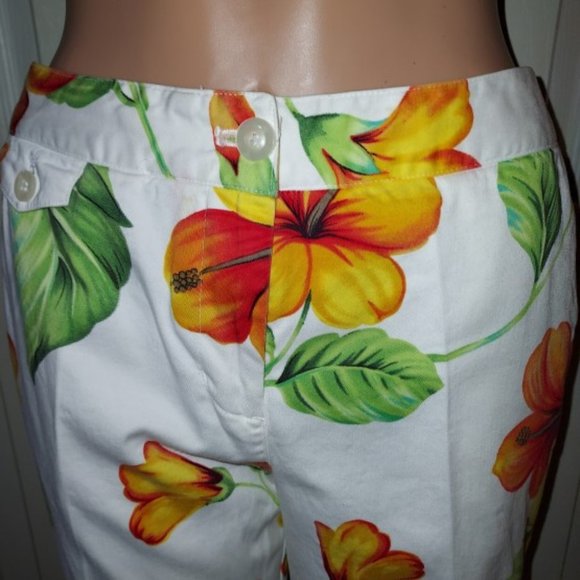 NEW Madison Studio White Orange Multi Floral Crop Pants Size 4 - Picture 2 of 6